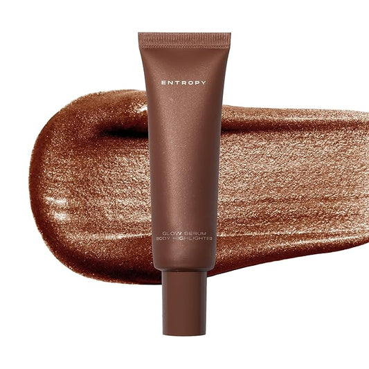 ENTROPY MAKEUP Glow Serum Body Highlighter, 75% Water-Rich Serum with Skincare Ingrediants, Buildable Radiance, Silky Lightweight for Face & Body, Soft Golden Beige Bronzer, Honey Lit