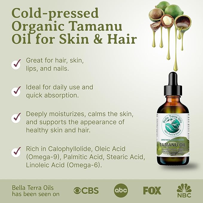 Bella Terra Oils Pure Tamanu Oil for Hair and Skin – 1 gallon, Nutrient-Rich, Hair Shine Enhancer, Deeply Hydrating, Fast Absorbing