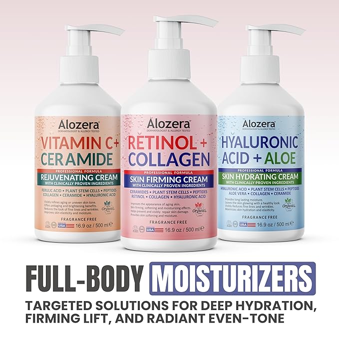 Skin Firming Retinol Collagen Body Lotion with Stem Cells for Aging Skin and Wrinkles, Non-Greasy, Lightweight Moisturizer, Fragrance-Free, 16.9 oz 2-Pack