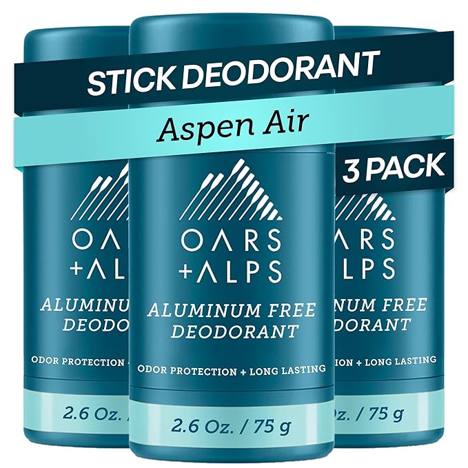 Oars + Alps Deodorant for Men & Women, Aluminum Free Deodorant for Men, Dermatologist Tested, Clean Ingredients, Vegan, Long Lasting, Odor Protection, Aspen Air, 3pk, 2.6oz