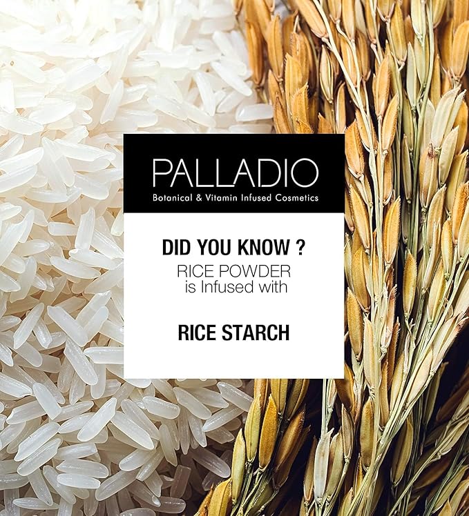 Palladio, Pressed Rice Powder with Mirror Mattifying Makeup Setting that Lasts All Day Instantly Absorbs Oil Works alone or with makeup, Translucent, 0.26 Ounce