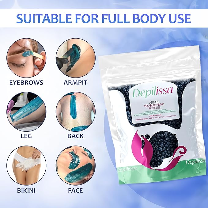 Blue Hard Wax Beads 14.1 oz – Stripless Brazilian Wax Beads for Sensitive Skin – Gentle Chamomile Formula for Face, Underarms, Bikini & Full Body Hair Removal – Made in Italy