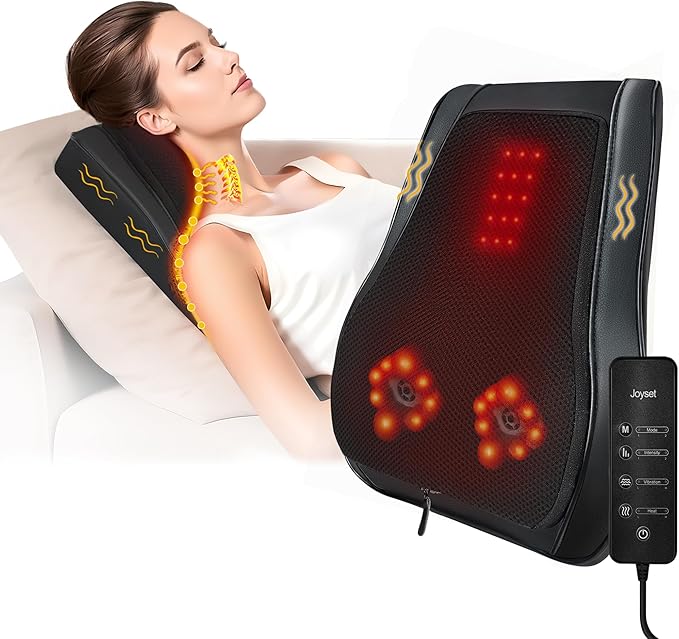 Joyset Back Massager with Heat,Neck Massager for Back Pain Deep Tissue,4D Kneading Shiatsu Lower Back Massage Pillow for Neck Shoulder Legs,Gifts for Mom,Dad,Women,Men