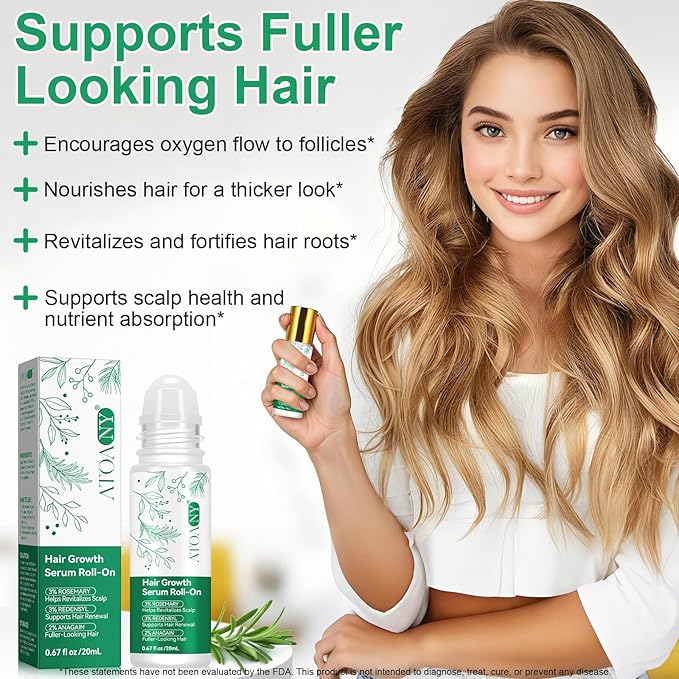 Hair Growth Serum Roll On – Rosemary Oil for Hair Growth with Redensyl & Anagain, DHT-Blocking Serum for Thicker, Stronger Hair & Reduced Hair Fall for Men & Women