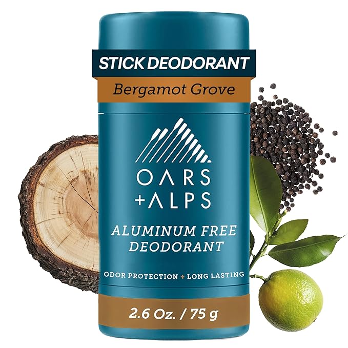 Oars + Alps Deodorant for Men & Women, Aluminum Free Deodorant for Men, Dermatologist Tested, Clean Ingredients, Non Toxic, Vegan, Long Lasting, Odor Protection, Bergamot Grove, 1pk, 2.6oz