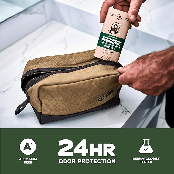 Dr. Squatch Natural Men’s Deodorant – Aluminum Free Natural Deodorant Men with Charcoal & Postbiotics for 72-Hour Odor Protection – Pine Tar, 2.65oz Stick (3-Pack)