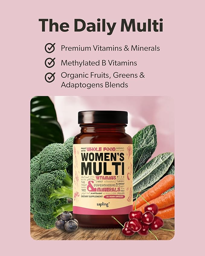 Multivitamin for Women - Daily Women’s Multivitamin - Methylated B Complex with Whole Food Ingredients, Vitamin B12, Folate, A, C, D3, E, K2, Organic Fruits & Vegetables - Vegan, Non-GMO - 60 Caps