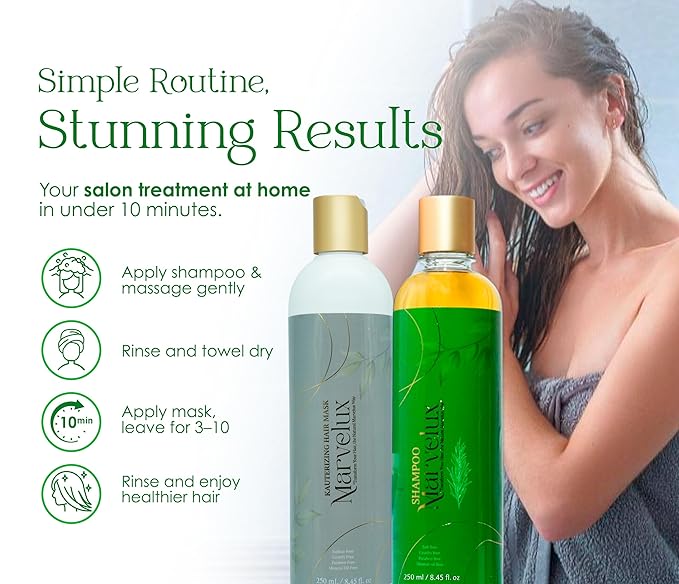 MARVELUX Hair Care Kit with Rosemary Shampoo & Kauterizing Mask – Complete Hair Strengthening System – Deep Repair Treatment for Damaged Hair – Sulfate-Free Professional Growth (250 ml, Rosemary)