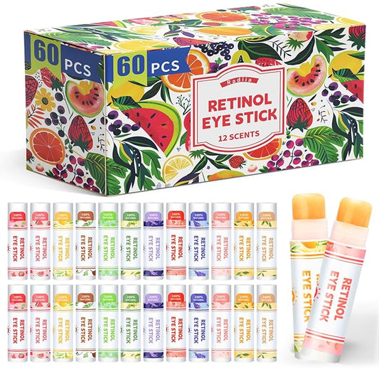 Retinol Eye Balm Stick with Retinol & Ceramide Complex - Facial Moisturizer for Dark Circles & Wrinkles - Under Eye Brightener Stick, Anti Wrinkle Hydrating Face Skincare(0.13oz *60pcs)