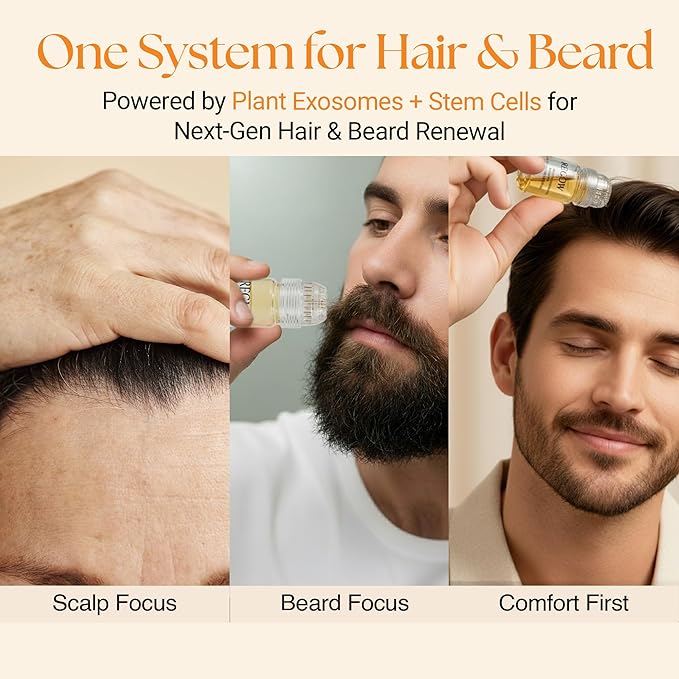 ReGlow Micro-Infusion Hair Density System with Precision Applicators & Bio-Active Serum with Plant Exosomes-like Vesicles & Stem Cell – 6 Applications for Fuller-Looking Hair and Beard