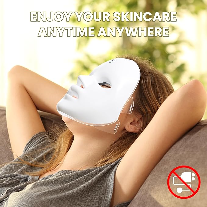 7-1 Colors LED Facial Skin Care Mask,Red Light Mask for Face, Cordless Led Face Mask Light,Salon or Home,White.