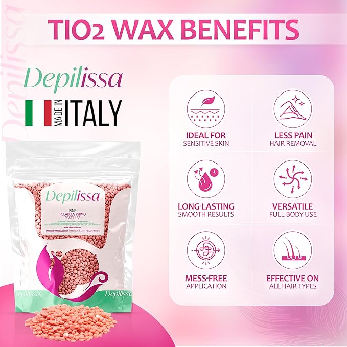 Pink Hard Wax Beads 14.1 oz – Stripless Brazilian Wax Beads for Face, Bikini & Sensitive Skin – Low-Temperature Hard Wax for Women & Men – Removes Short & Coarse Hair – Made in Italy