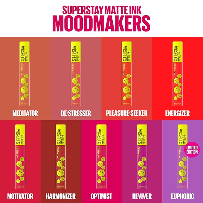 Maybelline Super Stay Matte Ink Liquid Lip Color, Moodmakers Lipstick Collection, Long Lasting, Transfer Proof Lip Makeup, Euphoric, 1 Count