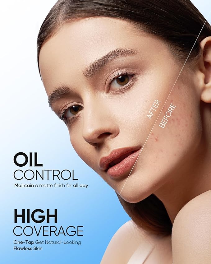 Velvet Matte Cushion Foundation Blue Ultra Cover Powder Foundation, 12h Oil-Control, Lightweight, Long-Lasting, Waterproof Korean Cushion Makeup(#02 Ivory)