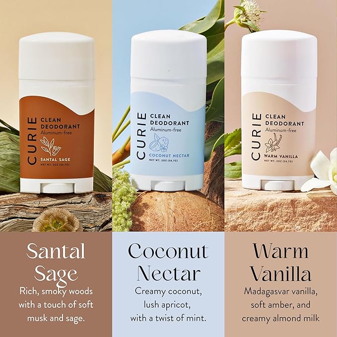 Curie Natural Deodorant Aluminum Free- Variety Pack Travel Size Deodorant for Women - Non Toxic, Paraben Free, Clean, Vegan (3 Pack)