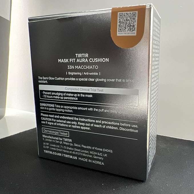 TIRTIR Mask Fit Aura Silver Cushion Foundation | Semi-glow Finish, Natural Coverage, Moisturizing, Lightweight, Korean cushion foundation (#33N Macchiato, Full Size, 0.63 Fl Oz)