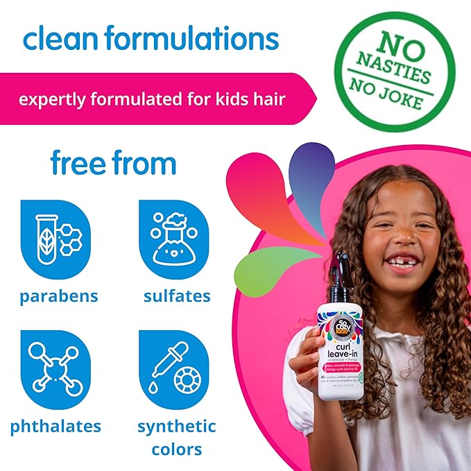 SoCozy Leave In Conditioner Spray (8 Fl Oz, Pack of 2) Detangler for Kids' Curly Hair, Tangle-Free Curls, Gentle & Nourishing with Keratin, Vitamin B5, Olive & Jojoba Oil, Paraben-Free