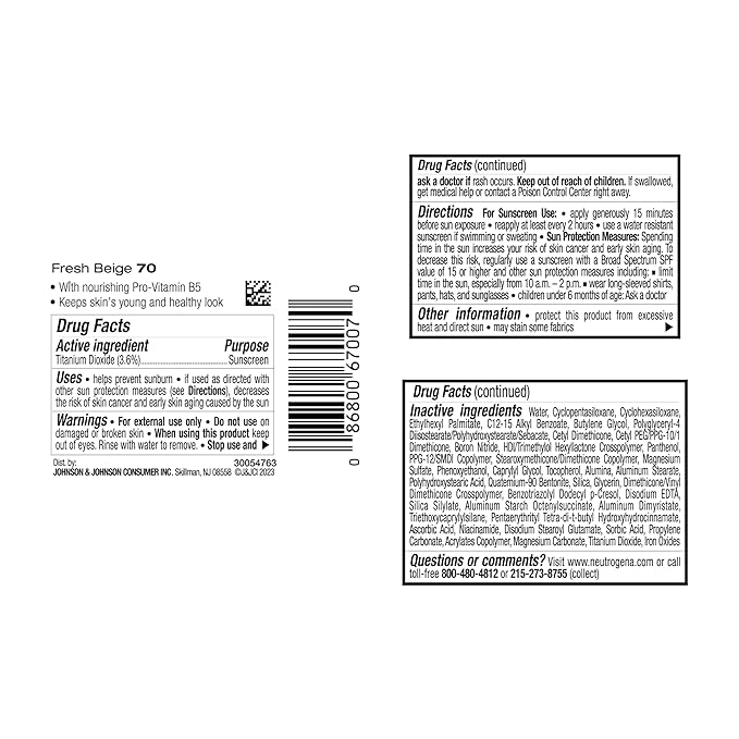 Neutrogena Healthy Skin Liquid Foundation Makeup with Broad Spectrum SPF 20 Sunscreen, Lightweight, Medium Coverage Makeup with Sunscreen and Pro-Vitamin B5, Fresh Beige 70, 1 fl. oz