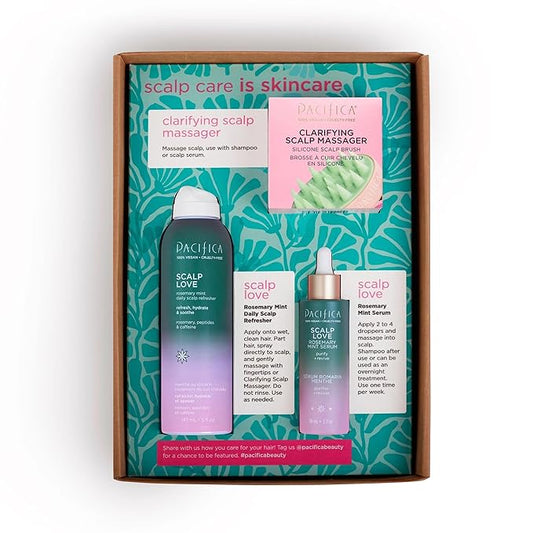 Pacifica Scalp Care Set – Rosemary Mint Daily Scalp Refresher, Detoxifying Serum & Clarifying Scalp Massager for Healthy, Hydrated Scalp, Vegan & Cruelty-Free