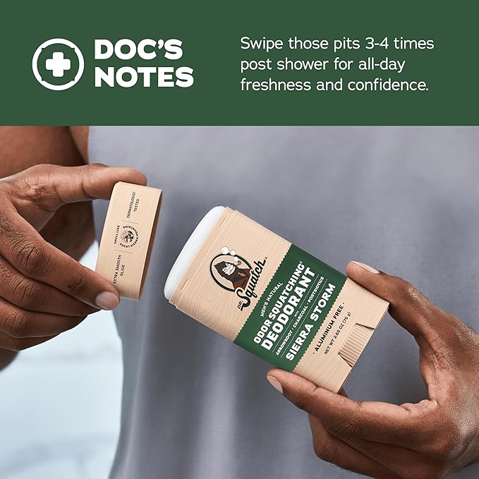 Dr. Squatch Natural Men’s Deodorant – Aluminum Free Natural Deodorant Men with Charcoal & Postbiotics for 72-Hour Odor Protection – Mountain Meadow & Lumberjack Lodge, 2.65oz Stick (2-Pack)