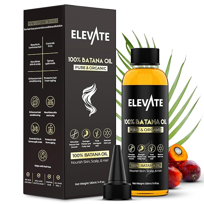 Elevate Batana Oil for Hair Growth | 100% Pure & Natural Raw Dr. Sebi Organic Oil from Honduras | Cold Pressed Chemical-Free for Thickness & Scalp Care Skin | Thicker Stronger Hair 4 Fl Oz 2 Pack