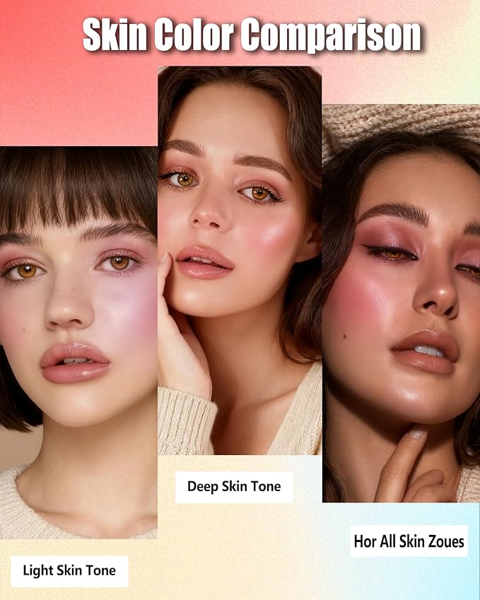 Baked Powder Blush, Lightweight Shimmery Highlight Blusher for Cheeks, Silky Smooth and Blendable Powder Blush Palette, Long-lasting All-Day Face Enhancing Makeup Color, Makeup Gift for Women Girls-02