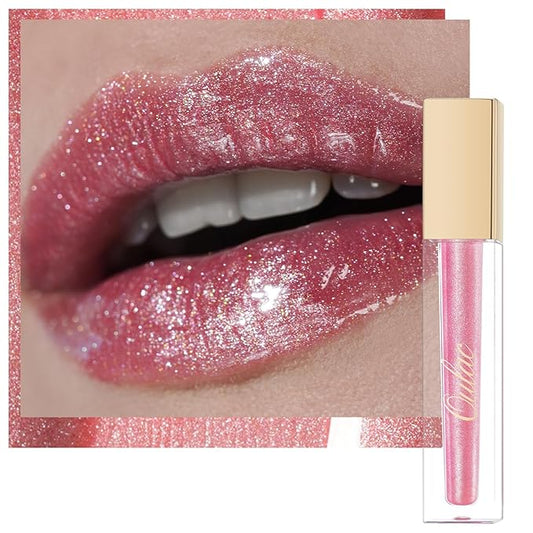 Oulac Pink Shimmer Liquid Lipstick High-Shine Glitter Lip Gloss for Women Shimmer Non-Sticky Glossy Finish Liquid Lipstick Hydrating Lip Gloss Fuller-looking Lip Makeup Vegan & Cruelty-Free 06