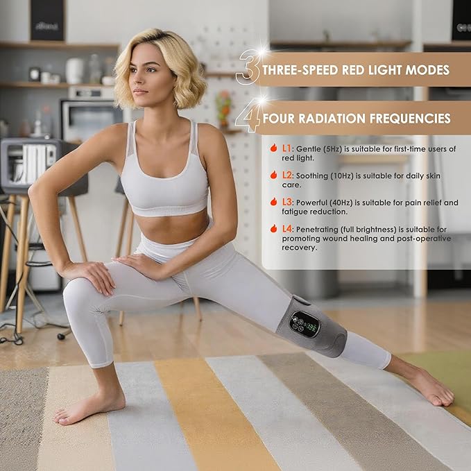 Red Light Therapy Knee Wrap with 660nm Red & 850nm Infrared Light, Electric Heating Pad for Knee Pain Relief, Cordless Rechargeable Heat Therapy Wrap for Joint, Shoulder, Muscle Pain