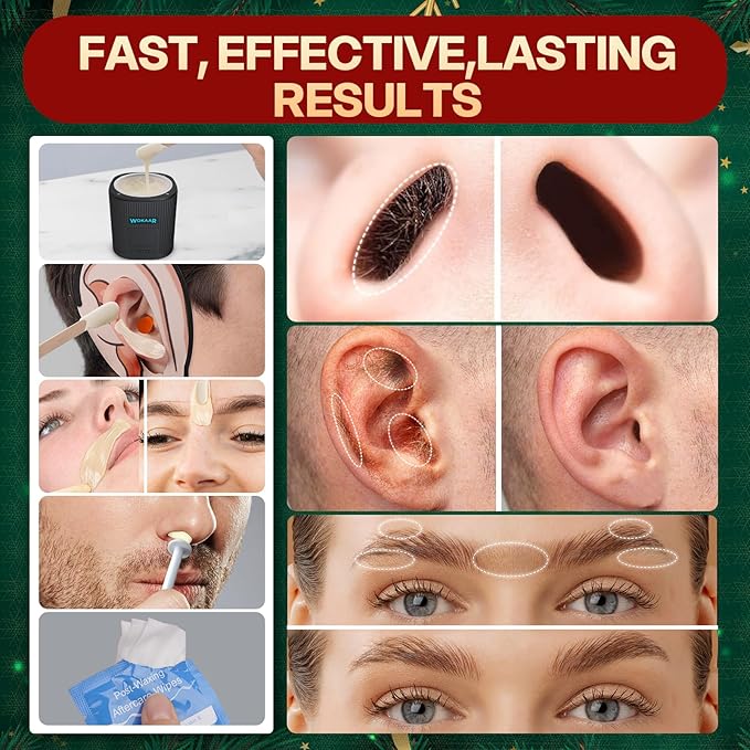Nose Wax Kit for Eyebrow and Ear Hair | 100gWax, 50 Face Waxing Sticks | USB-C(5V/2A) Wax Warmer | Hair Removal Kit for Men & Women | 15 Pre/Post Wipes, Ear and Mustache Guards & Earplug