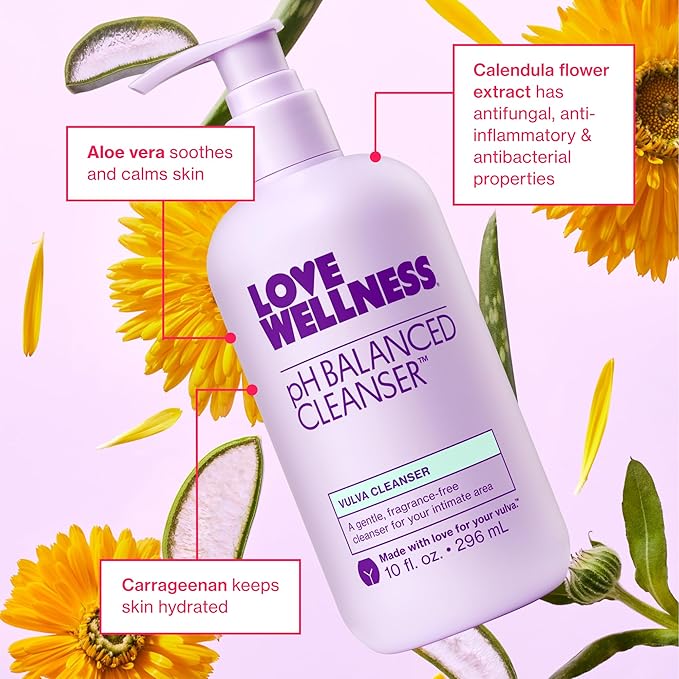 Love Wellness pH Balancing Cleanser | Feminine Vulva Wash for Intimate Health & Hygiene | Fragrance-Free, Non-Irritating & pH Matched | With Aloe Vera & Calendula for Sensitive Skin | 10 Fl Oz