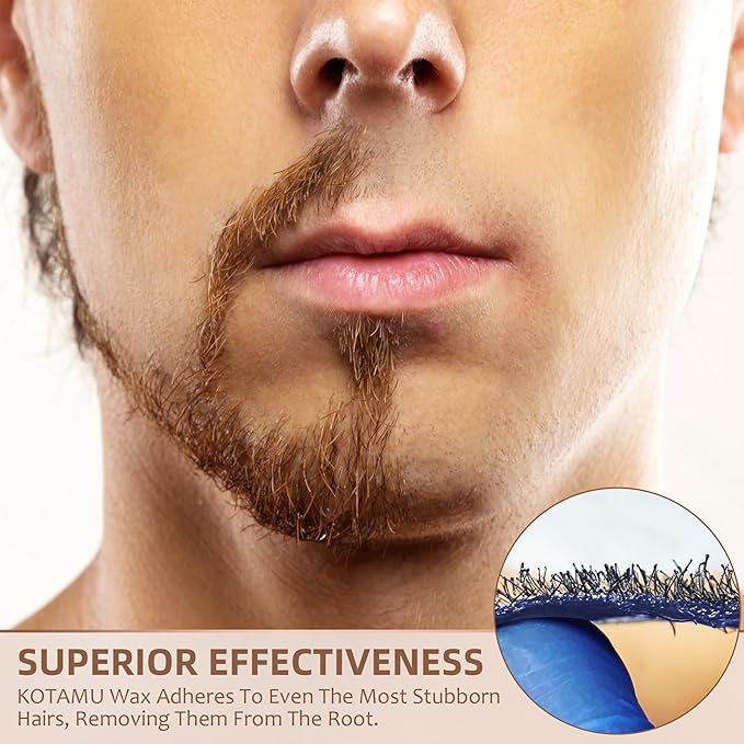 KOTAMU Blue Hard Wax Beads for Sensitive Skin - 1lb Coarse Hair Formula Wax Melts for Brazilian, Armpit, Back, Body, Bikini Hair Removal at Home or Salon (For Women and Men)