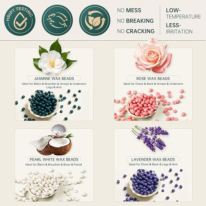 Lifestance Waxing Kit for Women & Men - L3 Emerald Alloy Digital Warmer, Silicone Wax Pot Liner, Hair Removal Kit with 14.1oz Hard Wax Beads & Oil Spray Professional for Home Brazilian Bikini Face Leg