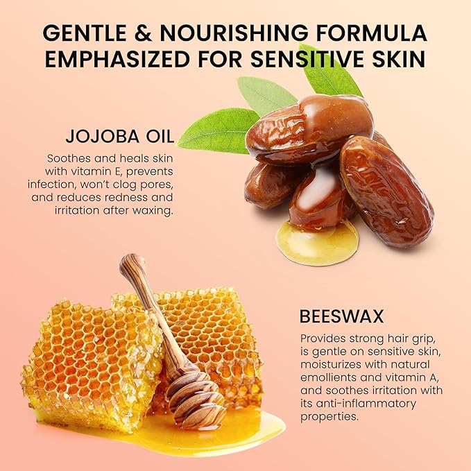 Facial Wax Strips for Hair Removal: Fast Working and Gentle for Face, Eyebrow, Upper Lip, Chin - Hypoallergenic for All Skin Types 50 Waxing Strips with 5 Wipes