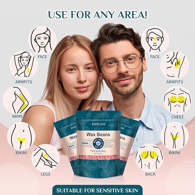 Wax Beads 2lb, Hard Wax for Hair Removal, Hypoallergenic Wax for Sensitive Skin, Facial Waxing, Brazilian, Bikini Waxing