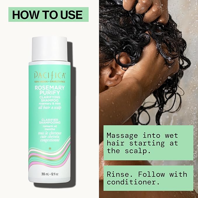 Pacifica Clarifying Shampoo – Rosemary Purify Invigorating Shampoo w/Soothing Mint for Detoxing Hair & Scalp Build-Up, Sulfate & Silicone Free - Vegan & Cruelty-Free Dermatologist Tested