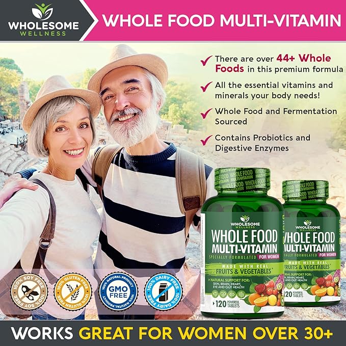 Wholesome Wellness Whole Food Multivitamin for Women - Natural Multi Vitamins, Minerals, Organic Extracts - 120 Tablets