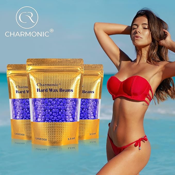 Charmonic Hard Wax Beads, 10 LB Wax Beans, Bulk Hair Waxing Beads for Face, Eyebrow, Brazilian, Legs, Body and Bikini Hair Removal, Depilatory Wax Bead, at Home Waxing Kit for Women & Men (Lavender)