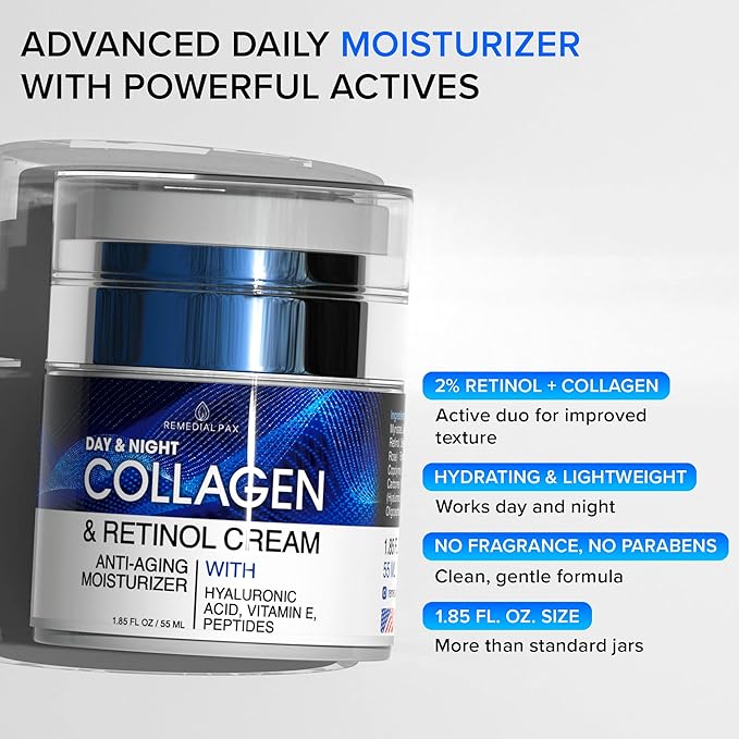 Collagen Face Cream with Retinol & Hyaluronic Acid – Anti Aging Moisturizer for Women & Men, Firming Day & Night Cream for Wrinkles, Hydrating Facial Lotion for All Skin Types