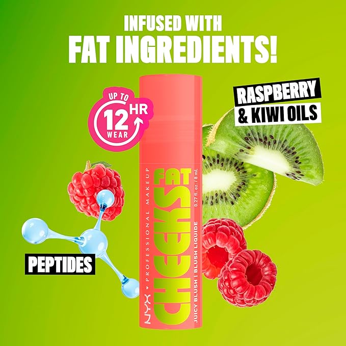 NYX PROFESSIONAL MAKEUP Fat Cheeks Liquid Blush, Buildable, Dewy Blush with Long-Lasting 12HR Wear - Papaya Plump (Soft Rose)