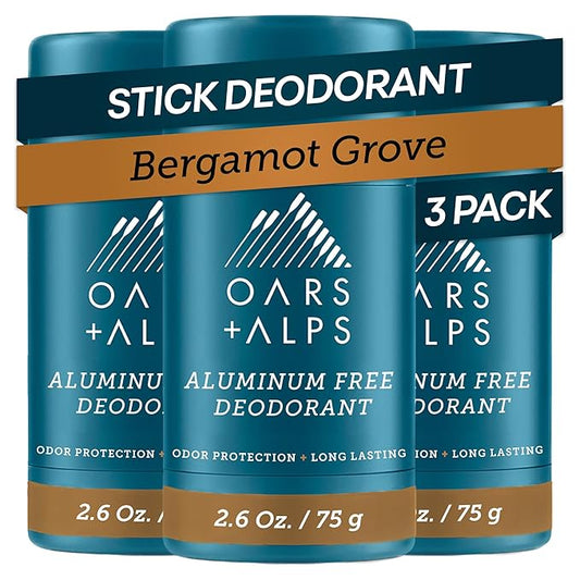 Oars + Alps Deodorant for Men & Women, Aluminum Free Deodorant for Men, Clean Ingredients, Vegan, Long Lasting, Odor Protection, Bergamot Grove, 3pk, 2.6oz