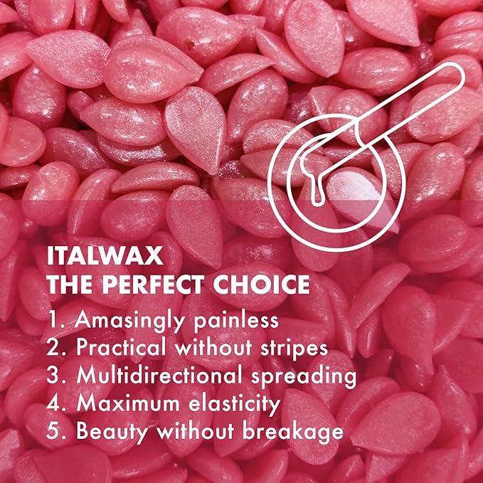 Italwax Top Line Pink Pearl Hard Wax 1.65lb (750g) – Semi-Creamy Shiny Pink Facial Wax for Sensitive Skin, Strong from First Pull, Highly Elastic for Precision Work – Made in Italy