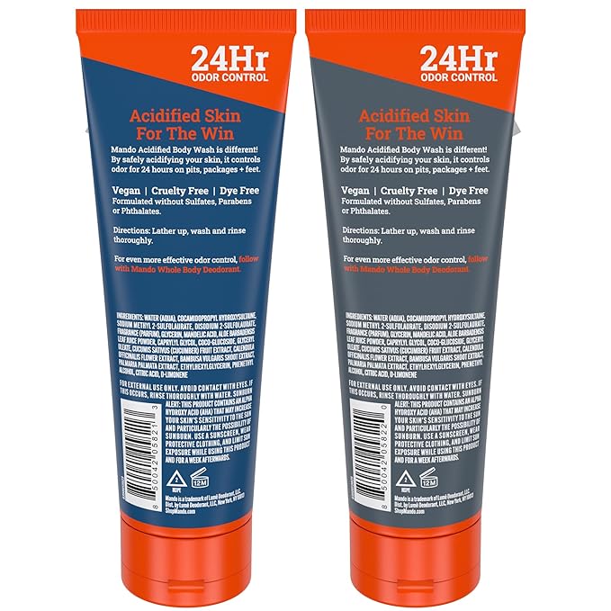 Mando Acidified Body Wash - 24 Hour Odor Control - Removes Odor Better than Soap - Formulated without SLS or Phthalates - Skin Safe - 8.5 Ounce (Pack of 2) - Pro Sport and Mt Fuji