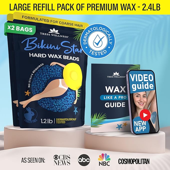 Tress Wellness Wax Beads - Safe for Skin - Dermatologically Tested - At-Home Kit for Bikini, Brazilian & Full Body - Bikini Star 2 x 1.2lb, 2 pack