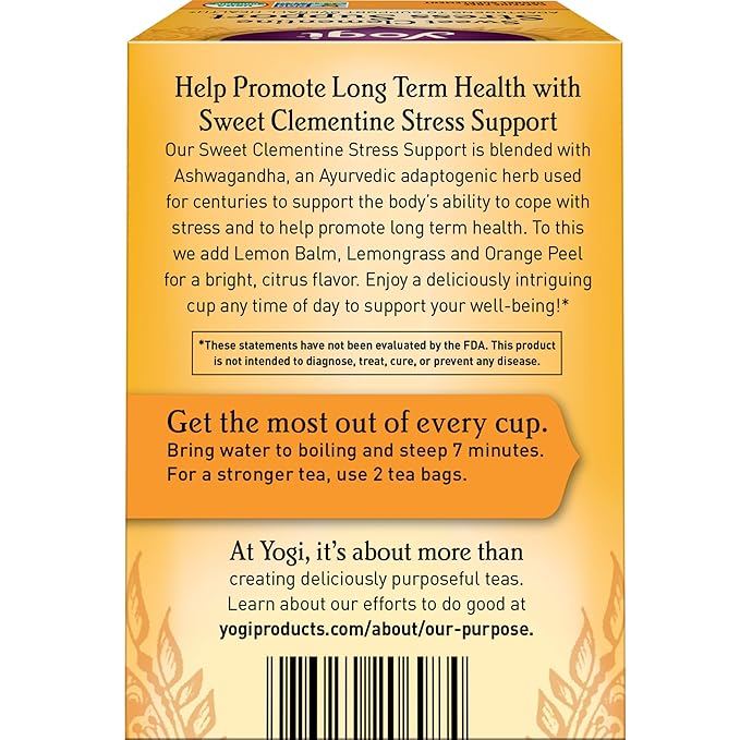 Yogi Tea Sweet Clementine Stress Support - 16 Bags per Pack (4 Packs) - Stress Support Herbal Tea - Calming Adaptogen Tea - Includes Ashwagandha Root, Lemongrass, Cinnamon Bark & More