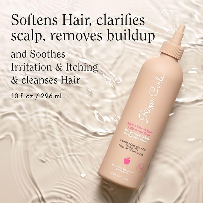 Rizos Curls Apple Cider Vinegar Scalp & Hair Rinse, Clarifies to Remove Product Buildup, Balance Oils, Revive Hair & Scalp, Enhances Softness & Shine, 10 oz
