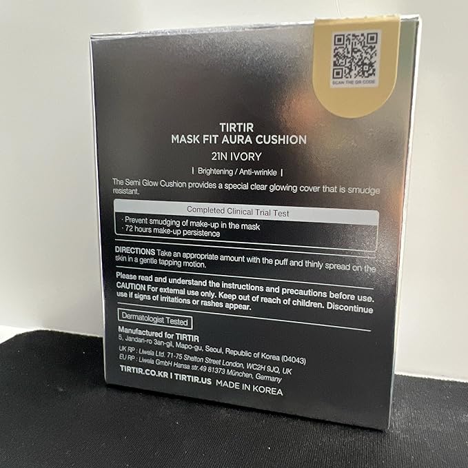 TIRTIR Mask Fit Aura Silver Cushion Foundation | Semi-glow Finish, Natural Coverage, Moisturizing, Lightweight, Korean cushion foundation (#21N Ivory, Full Size, 0.63 Fl Oz)