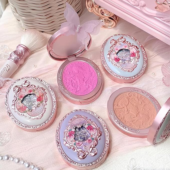 Flower Knows Midsummer Fairytales Velvet Embossed Blush,Taupe Matte Finish,Buildable & Blendable Powder Blush for cheeks,Natural Flush for All Skin Tones(05 Valley Lily,5g)