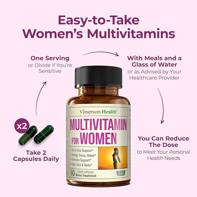 Multivitamin for Women – Essential Womens Multivitamins & Multiminerals 60 Liquid Capsules with Vitamin B12, A, D, C, Zinc, Magnesium & More for Total Wellness – 29 Key Nutrients & Vitamins for Women