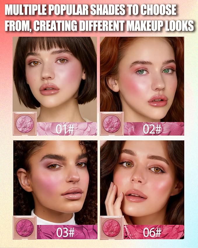 Baked Powder Blush, Lightweight Shimmery Highlight Blusher for Cheeks, Silky Smooth and Blendable Powder Blush Palette, Long-lasting All-Day Face Enhancing Makeup Color, Makeup Gift for Women Girls-02