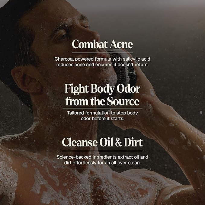 Black Wolf Salicylic Acid Body Wash for Men - 14 Fl Oz Men's Body Acne Wash - Charcoal Helps Reduce Acne Breakouts & Cleanse Your Skin - Full Coverage & Deep Clean Treatment - Men's Bodywash